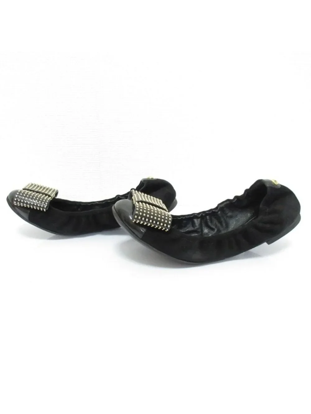 Louis Vuitton Ribbon Motif Suede Leather Ballet Shoes Flat Pumps Black